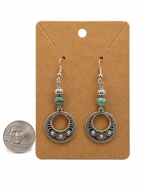 Green Bead Silver-Tone Hoop Dangle Earrings Fashion Jewelry